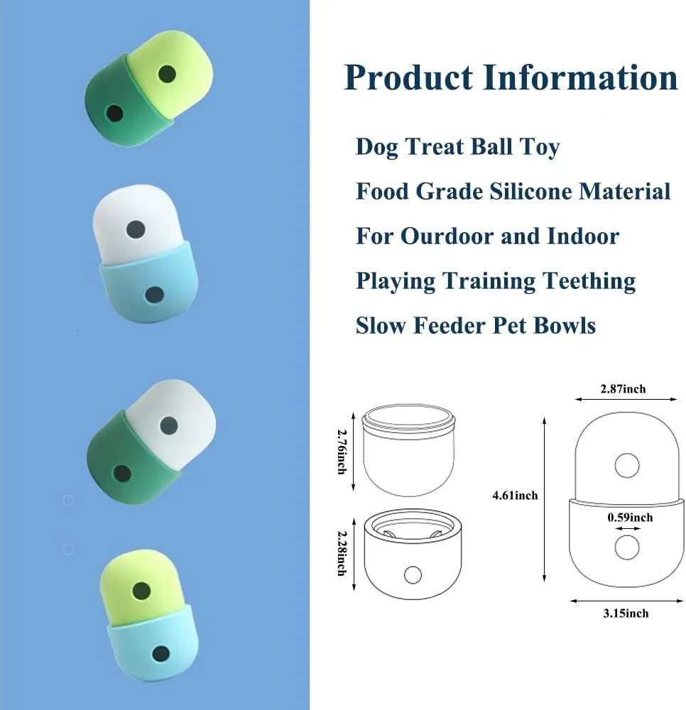 Food grade silicone dog treat puzzle ball in assorted colours for small and medium breeds