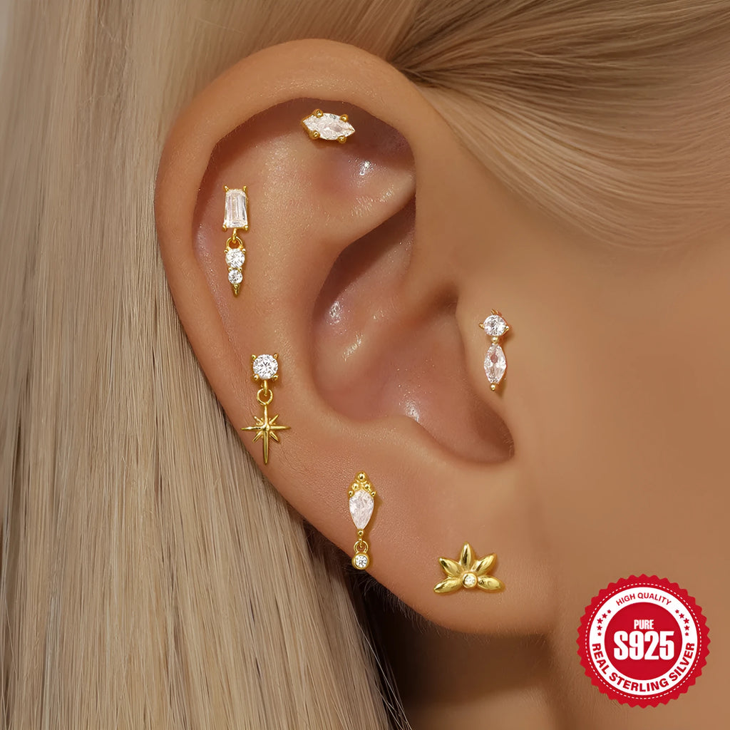 S925 sterling silver ear stud with gold electroplated XINGX tassel inlaid design
