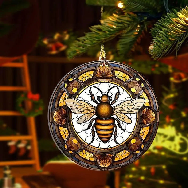 Round cartoon bee disc acrylic pendant for car decoration and keychain use.