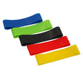 Five latex thumb stretch braces in a set, each measuring 16 cm by 2 cm, for hand muscle development