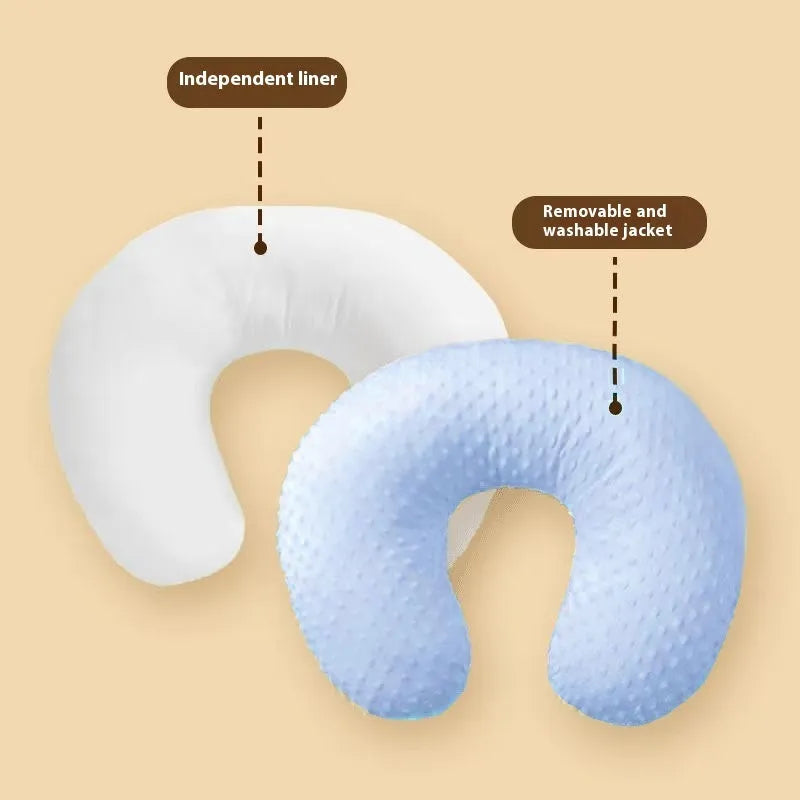 Nursing pillow with removable cover in pink, yellow, grey or light blue for breastfeeding support