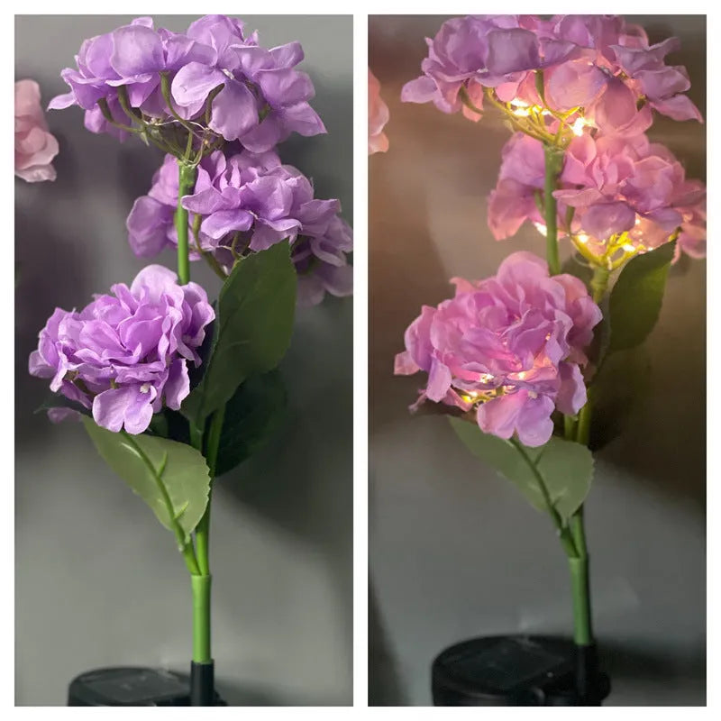Solar hydrangea garden decorative lights in multiple colours with floor outlet design for outdoor placement