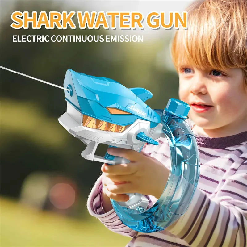 Blue shark electric water gun toy with automatic continuous firing system for children's water play