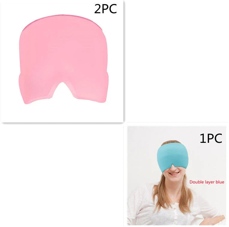 Soothing ice gel eye mask for headache relief, featuring a cooling gel pack and premium elastic cloth for a comfortable fit