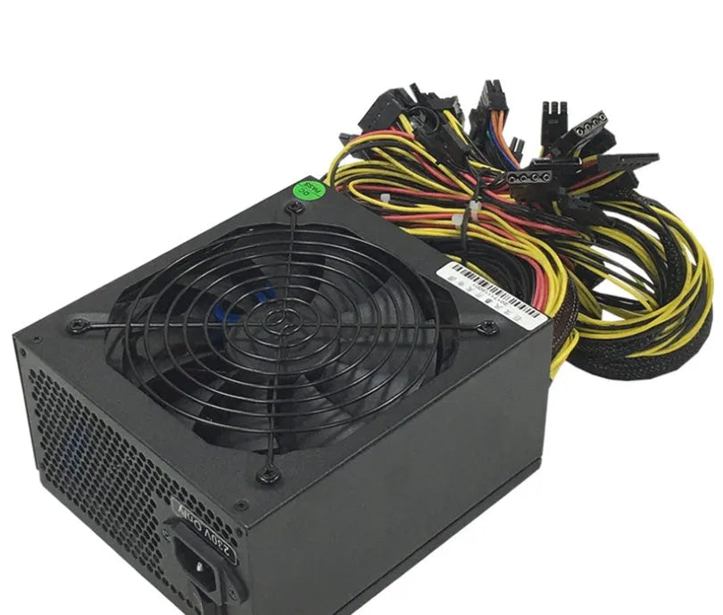 Black server power supply unit with multiple connector interfaces including 12 graphics card power ports