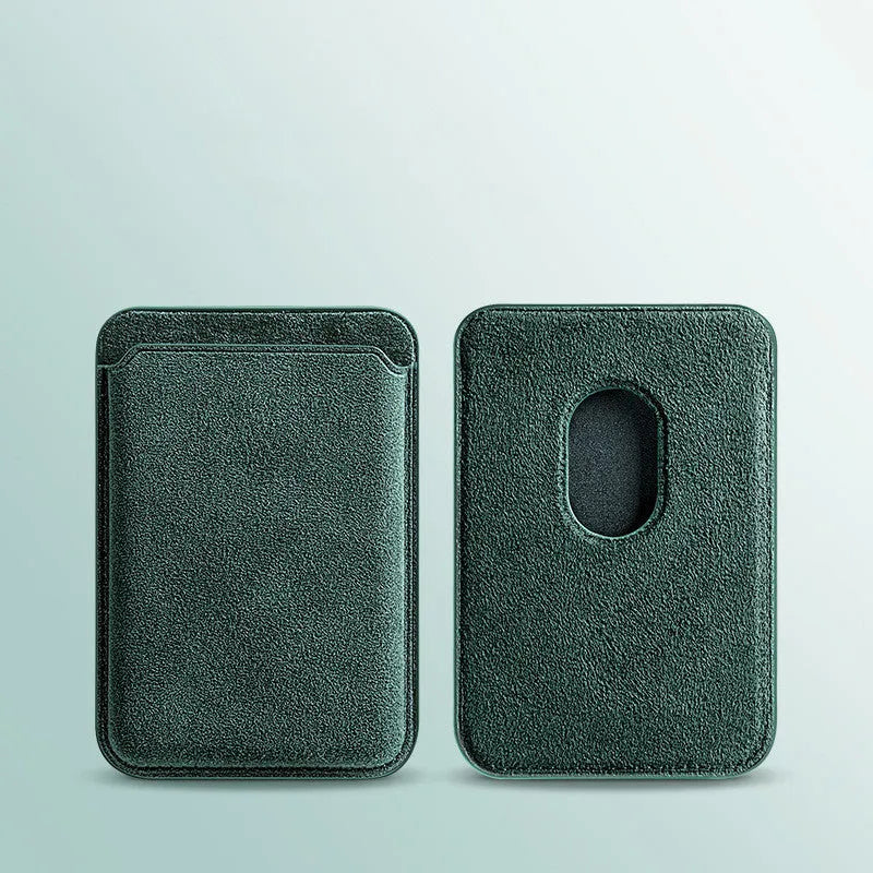 Suede magnetic wireless charging phone case in dark green, sea blue, dark purple, and black gray for iPhone models
