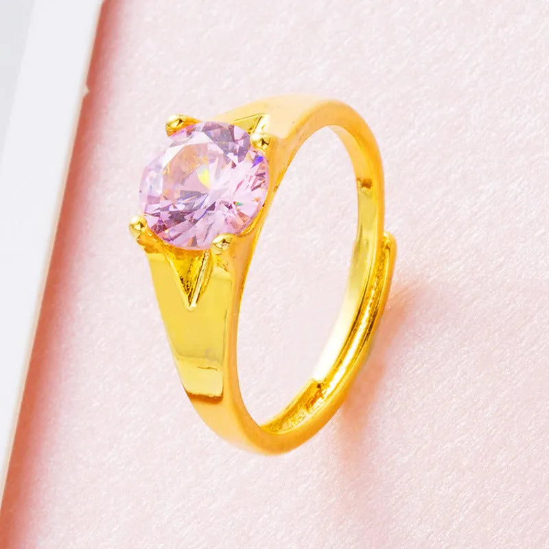 Women's Vietnam placer gold zircon ring with adjustable opening in six colour options