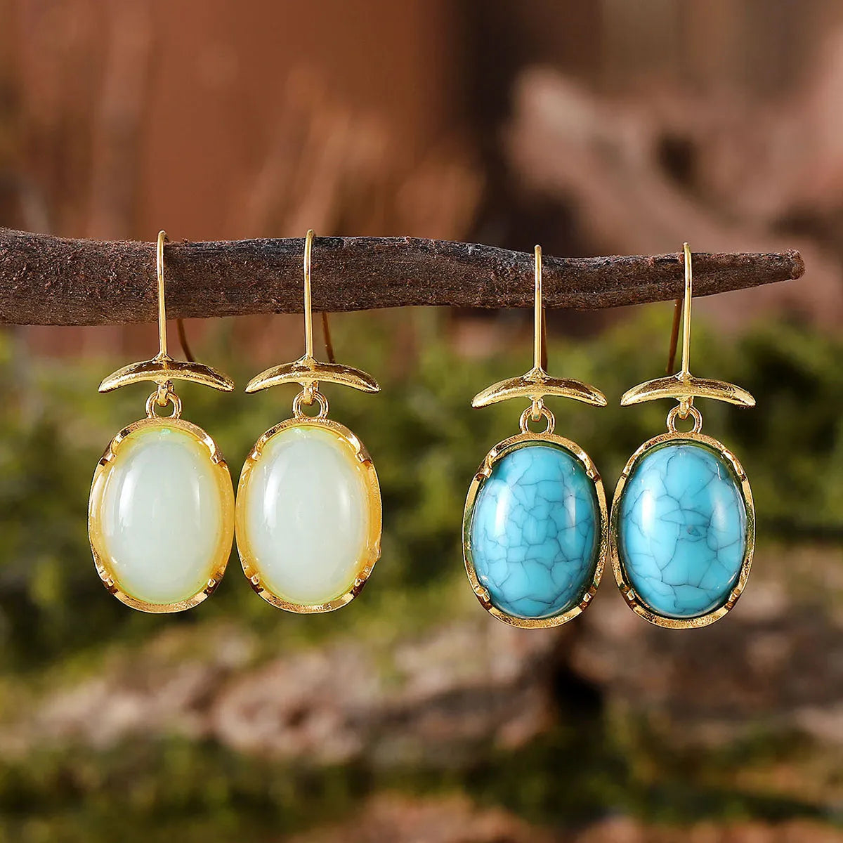 Zinc alloy geometric pendant earrings for women in ruby, sapphire, turquoise, and white gemstone colours