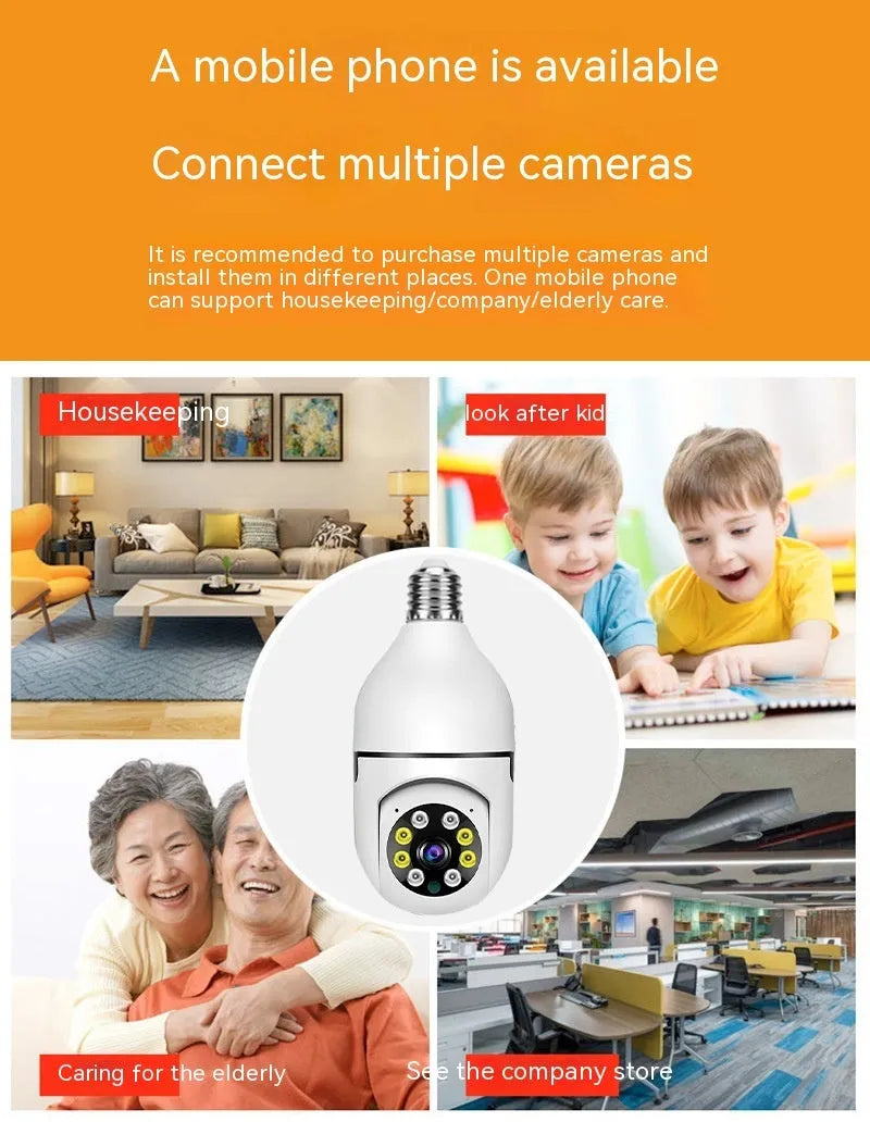 Wireless bulb security camera with 1080p and full colour night vision for indoor outdoor use
