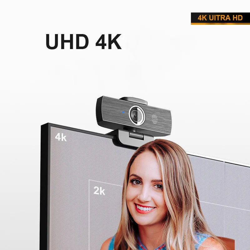 Black USB webcam with magnetic privacy cover for desktop computers and video conferencing