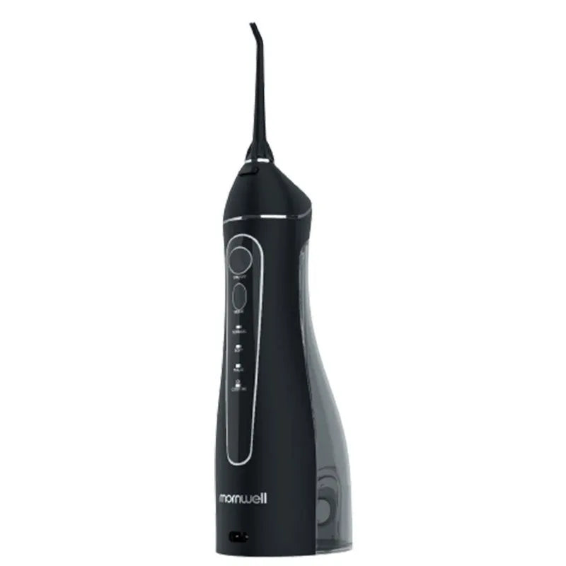 Black portable oral irrigator water flosser with built-in battery for adult home dental care.