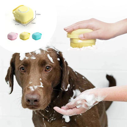 Silicone pet bath brush with soft bristles for gentle cleaning and massage of dogs, cats, and other small animals