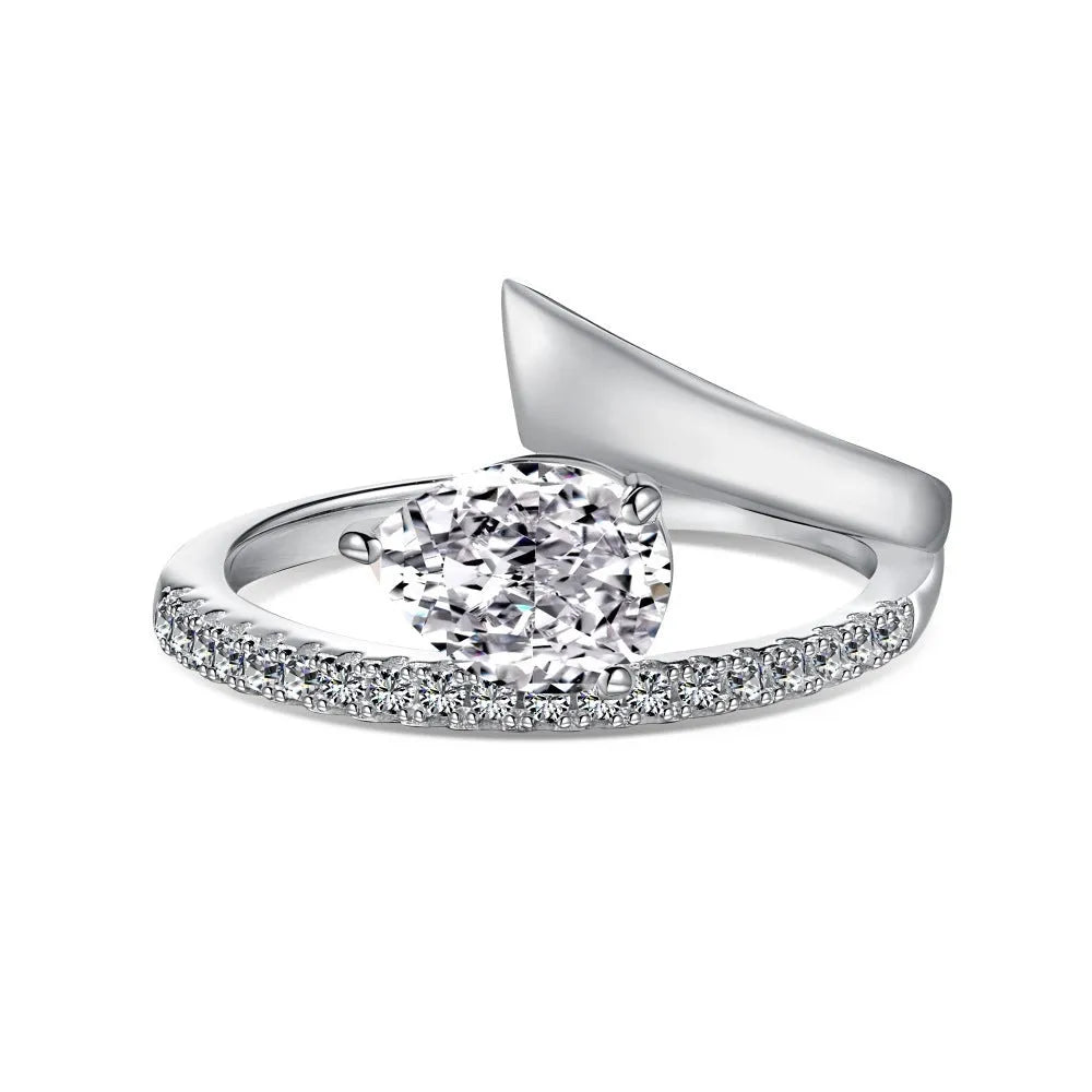 Women's silver water drop diamond ring with electroplated finish, geometric drop shape, golden pink diamond colour option