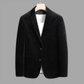 Men's thickened corduroy casual jacket in black, long sleeve, regular length, polyester lining