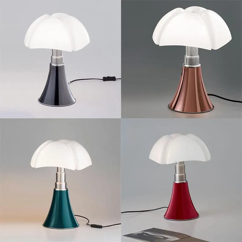 Italian retro flower design table lamp in a choice of colours on a bedside table.