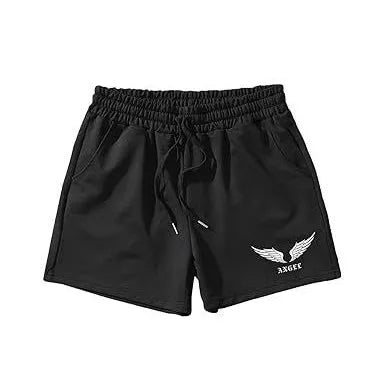 Men's mesh beach shorts in thin polyester fabric showing simple printed design