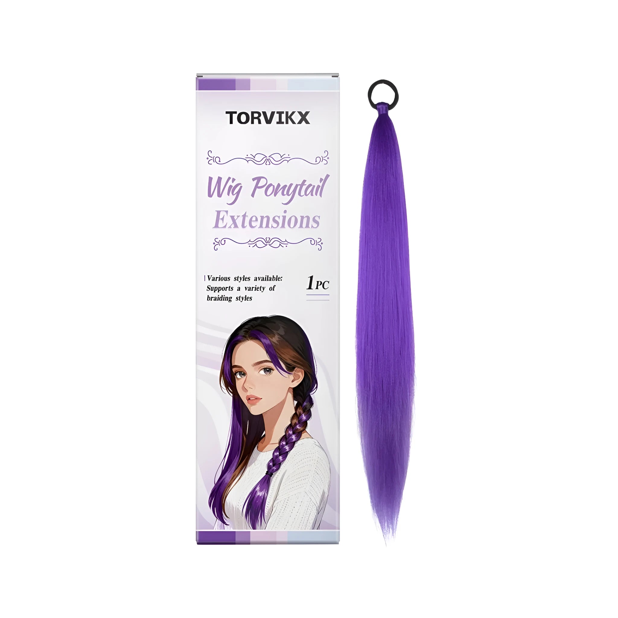 Wig ponytail braid made of Yaki silk synthetic fibre, one piece, colour option for natural look