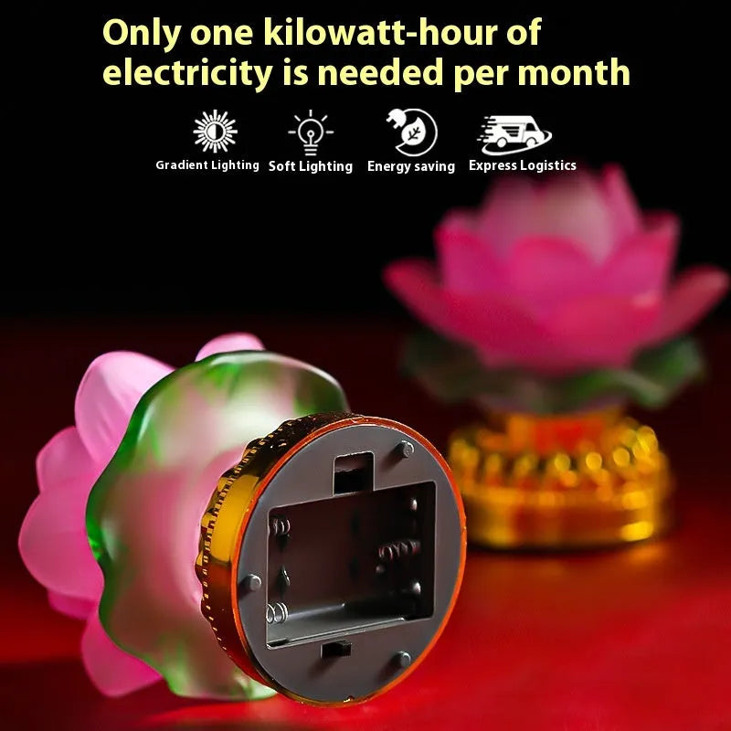 Yellow Chinese-style lotus lamp for Buddha fronts and spiritual decor