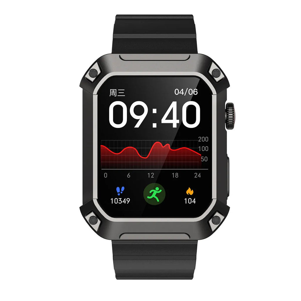 Smart watch with heart rate and blood pressure monitoring, 1.83-inch IPS screen, three-proof design, available in black blue and green