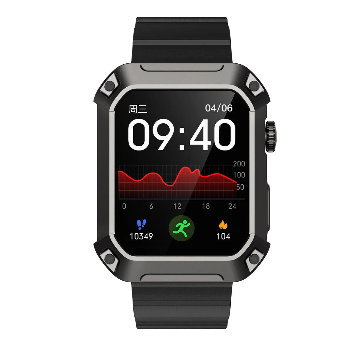 Smart watch with heart rate and blood pressure monitoring, 1.83-inch IPS screen, three-proof design, available in black blue and green