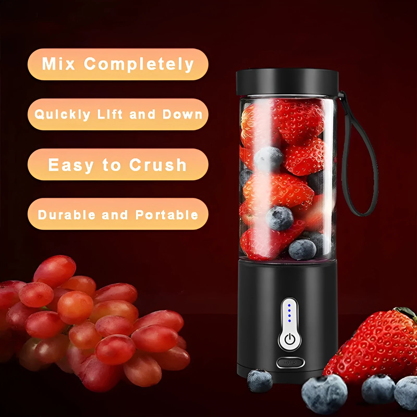 Portable hand blender with 530ml juice cup in multiple colour options