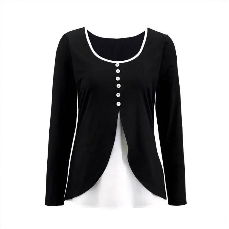 Women's two-piece long-sleeved T-shirt set in contrast colours, slim fit, sizes S-XXL