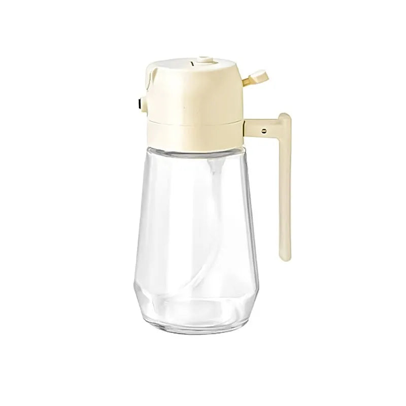 470ml glass oil sprayer dispenser in beige, yellow, green or black with spray and pour functions