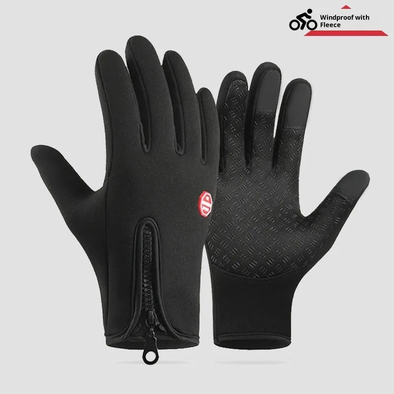 Outdoor cycling skiing mountaineering gloves made of polyester in blue colour with extended three-finger touchscreen feature