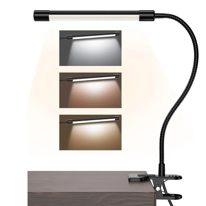 Black and white LED desk lamp with 26cm length for student dormitory study