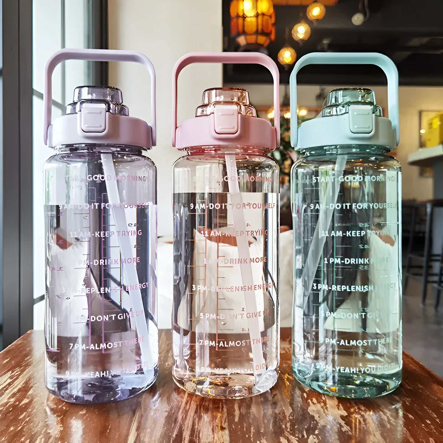 Large 2000ml plastic water bottle in Japanese style, plain design, available in multiple colours, with lid
