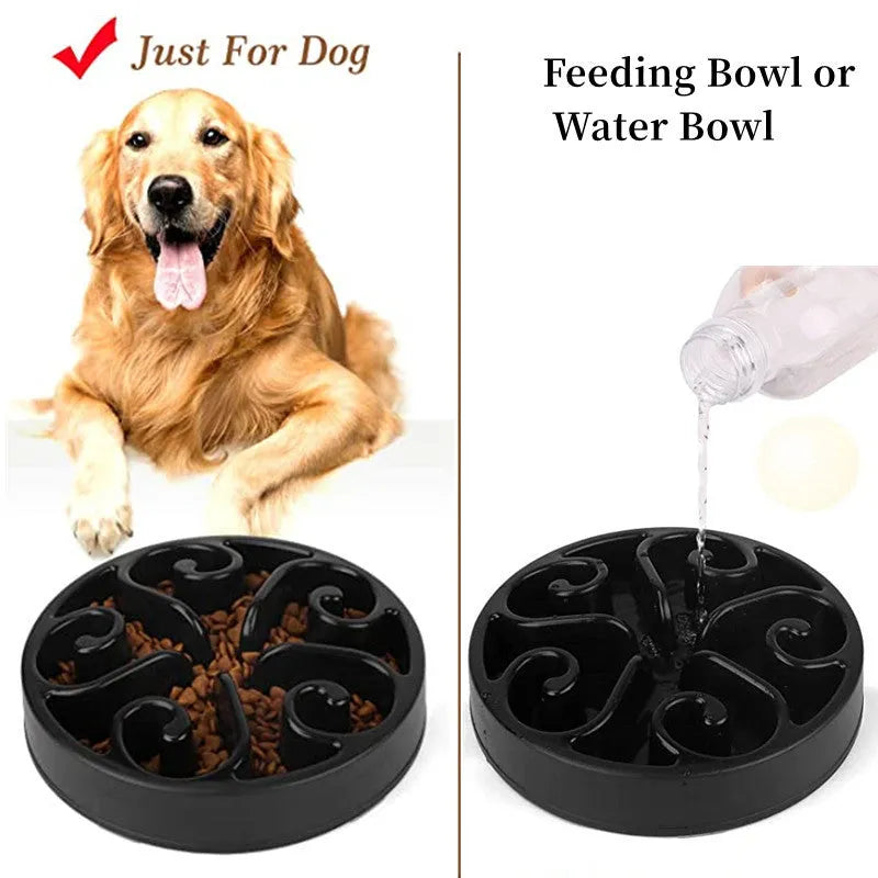 Slow feeder dog bowl with maze pattern ridges and non-slip silicone base in multiple colour options