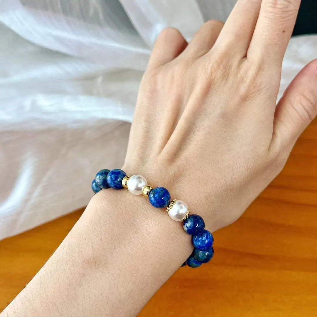 Green gold stone lapis lazuli retro bracelet in New Chinese style.