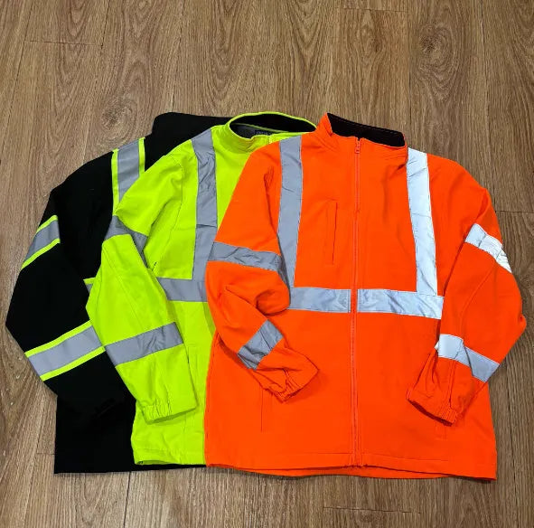 Black soft shell waterproof night reflective work coat with polyester fabric and medium length