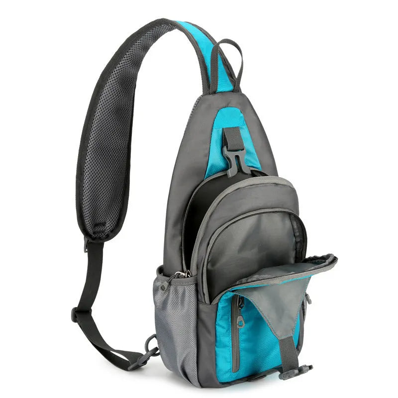 Unisex nylon crossbody chest bag with contrast colour detailing in seven colour options