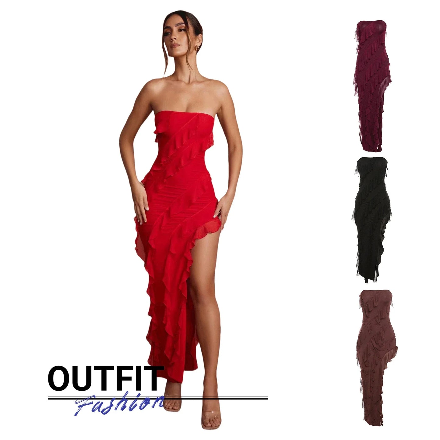 Stylish backless tube top dress with tassel accent in various colors, perfect for summer parties and clubwear