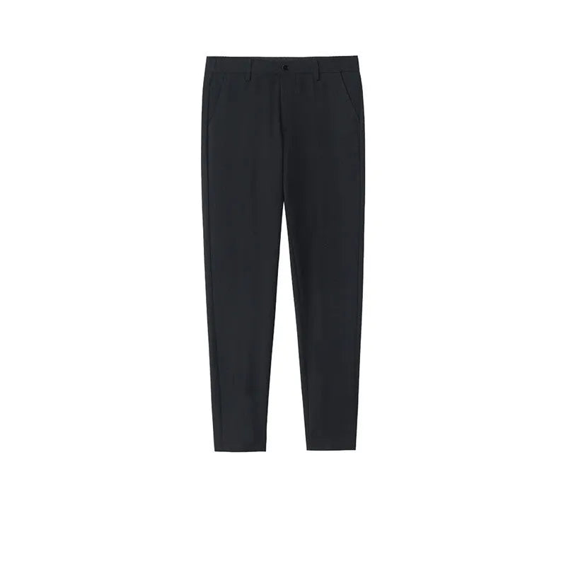 Men's straight-leg cotton trousers with drawstring waist in black, available in sizes 28-34
