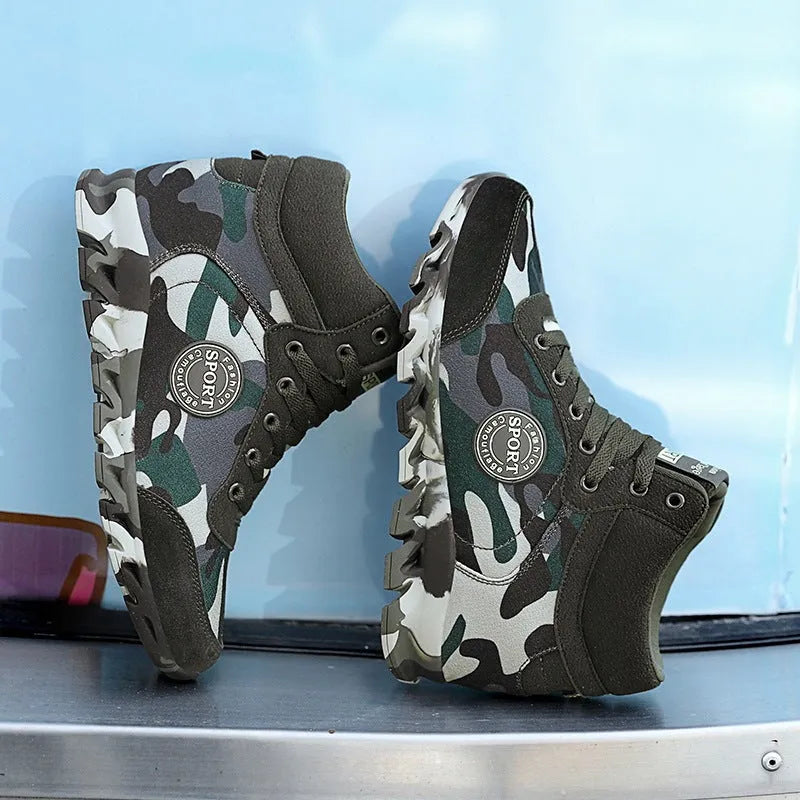 Women's green camouflage canvas sneakers with increased sole height