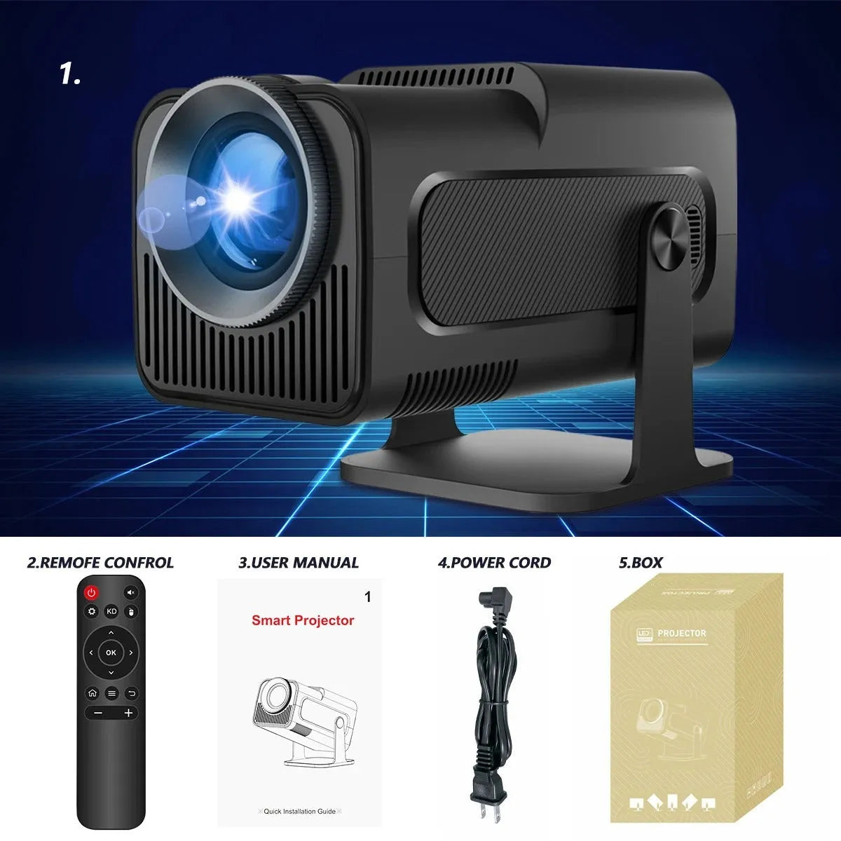 Small white 1080p Android projector with WiFi and 5G, 390 ANSI lumens