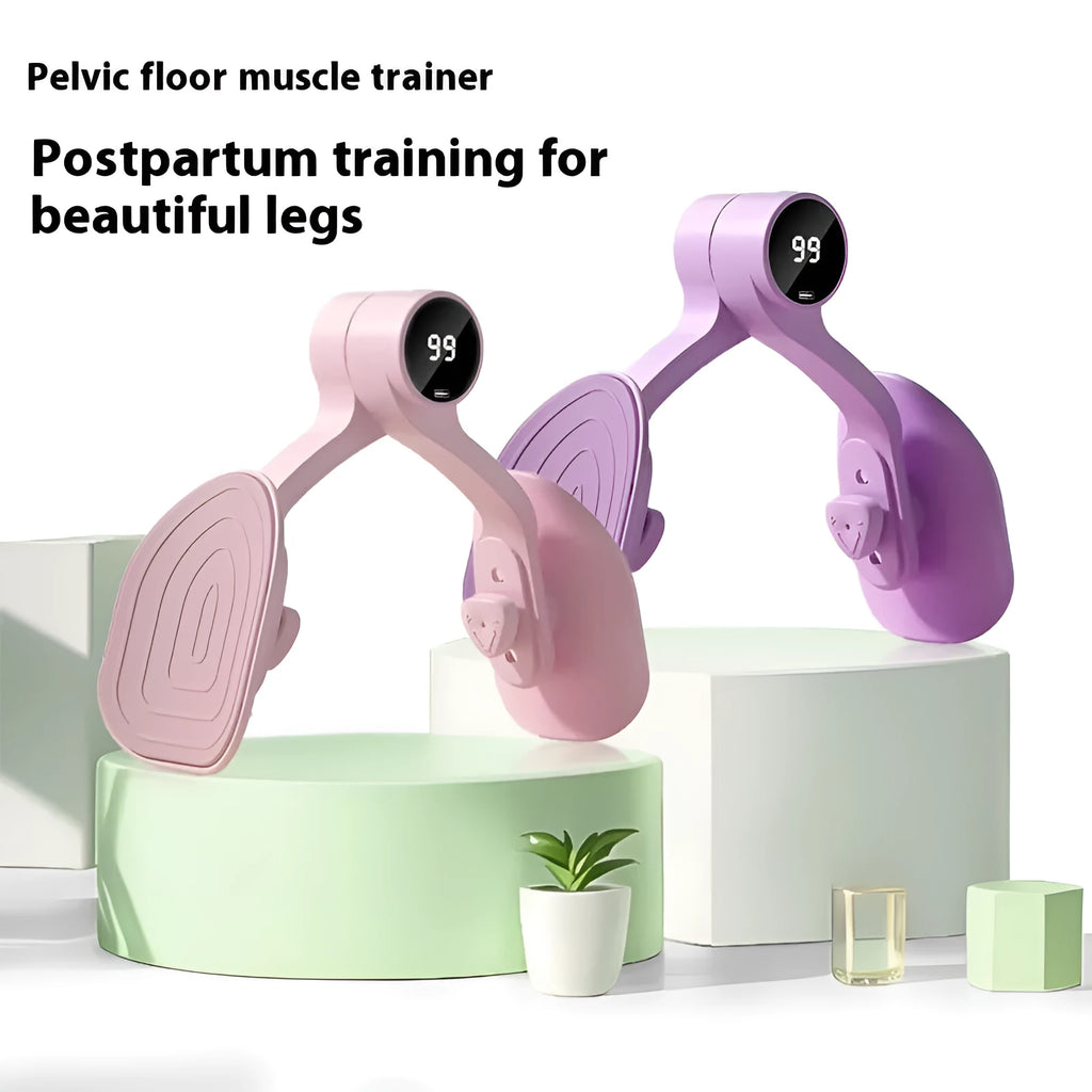 Pink pelvic floor muscle trainer with three resistance gears and rubber coating for exercise