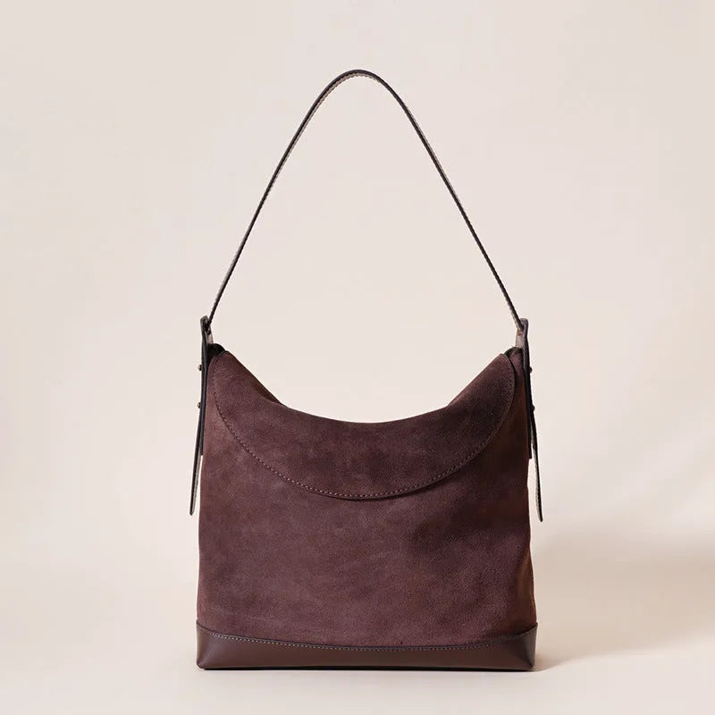 Women's genuine leather shoulder underarm bag with retro styling and clamshell design in brown