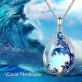 Moonstone blue heart pendant necklace with alloy chain on display