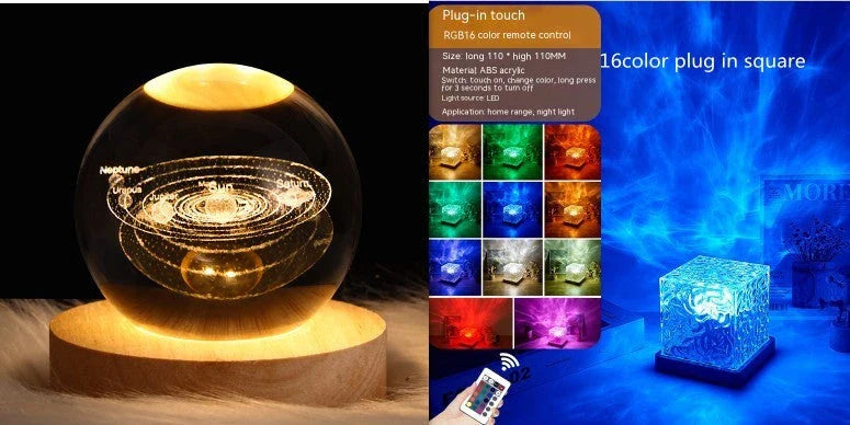 Mesmerizing water ripple ambient night light with rotating projection, 16 color options, and USB charging