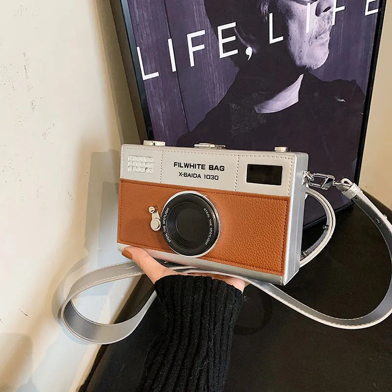 Soft PU mini crossbody camera bag with chain strap in horizontal square shape