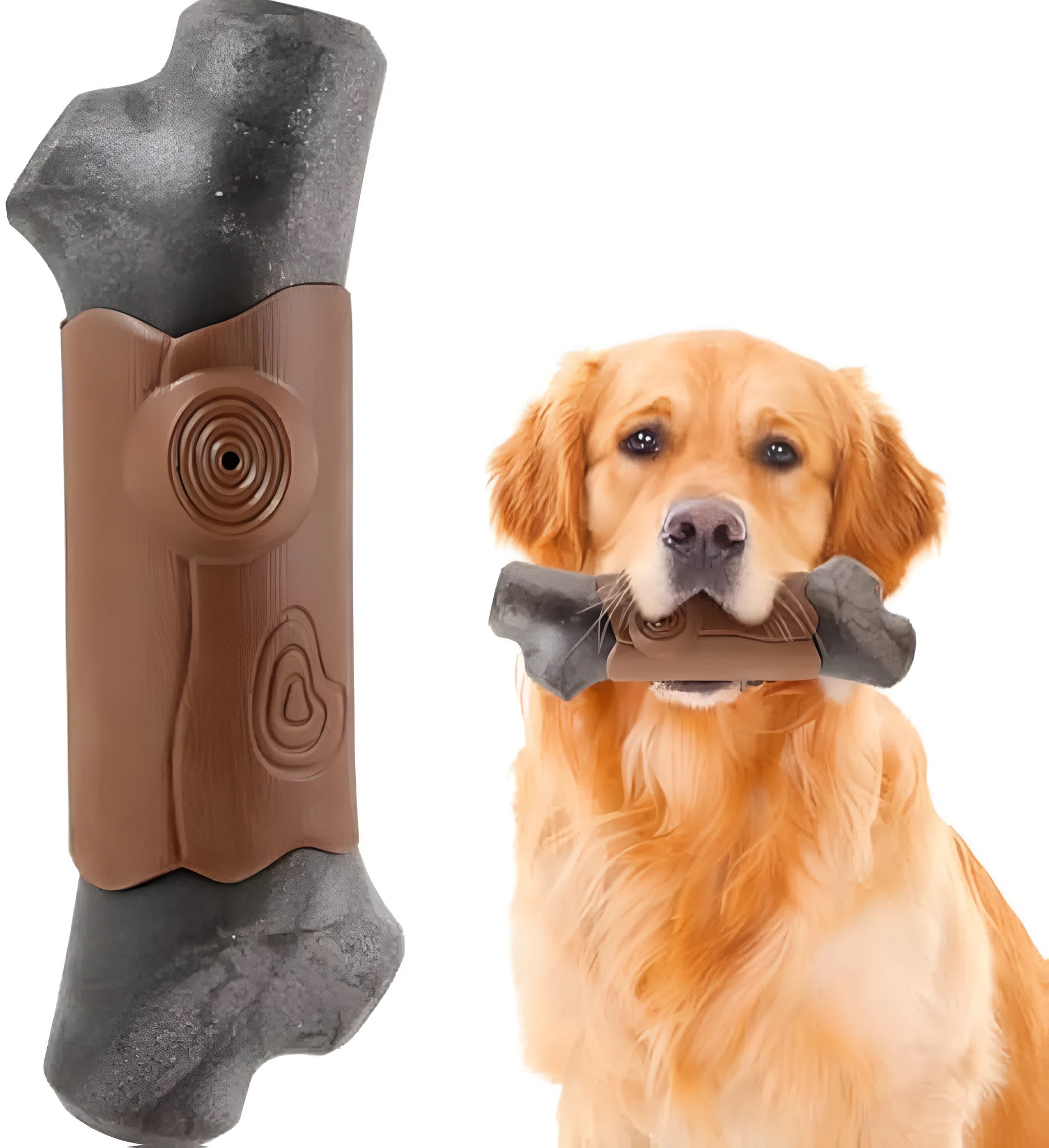 Large branch-shaped dog chew toy made from durable food-grade nylon with built-in squeaker