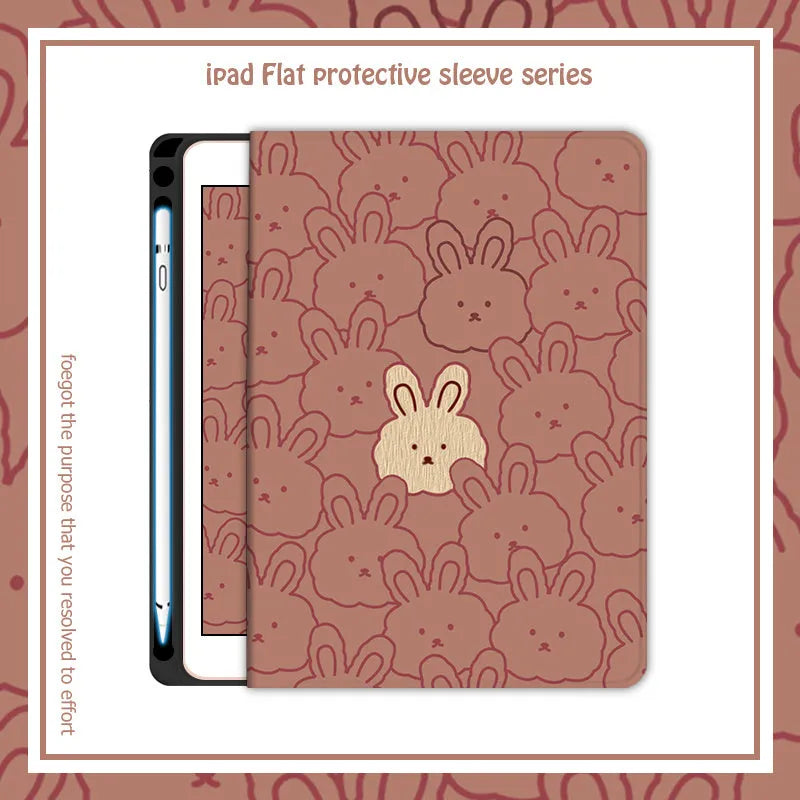 Cartoon cute rabbit silicone iPad case in book full screen style on white background