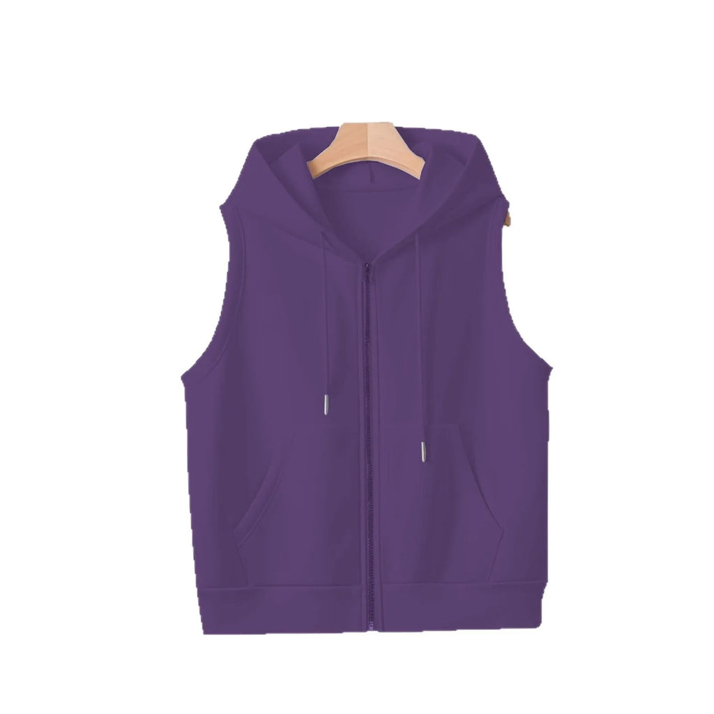 Women's sleeveless slim-fit zip cardigan sweater in white, black, dark blue or purple, sizes S to 3XL