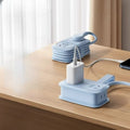 Portable pocket power strip with 5 holes, USB and Type-C ports, in ABS shell, available in four colours