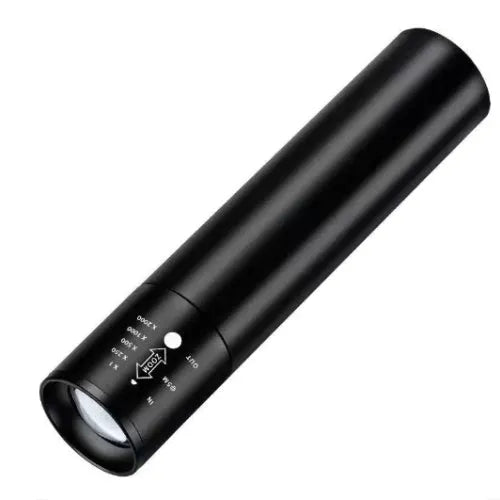 Black and silver aluminium red light therapy mosquito repellent lamp with charging cable.