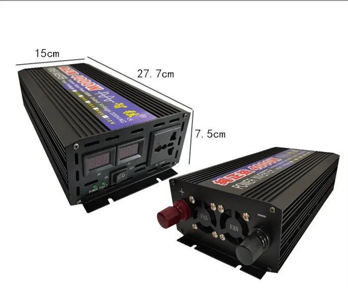 Pure sine wave inverter 4000W 12V to 220V with dual digital display and aluminium casing