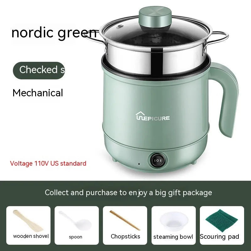 Multi-functional electric cooker 1.7L 450W with anti-dry burning, conjoined design, green or white colour options.